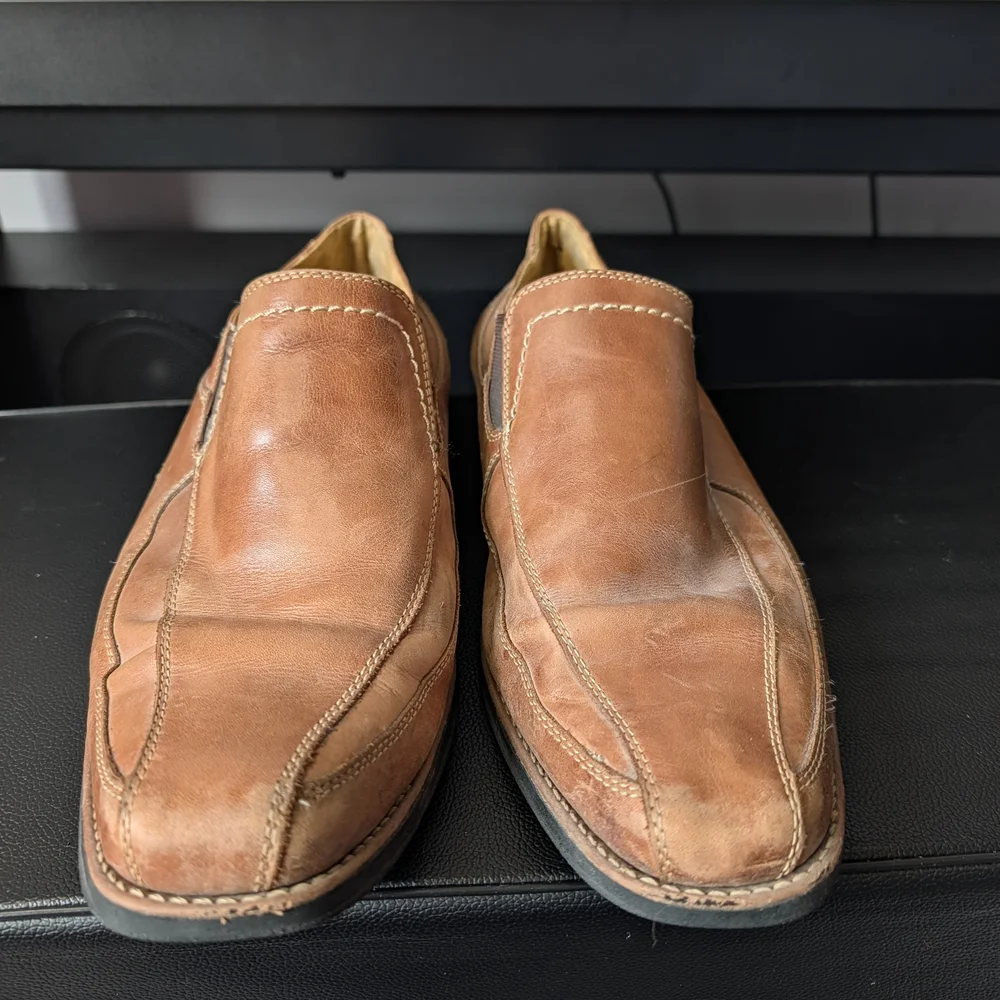 Sandro Comfort Leather‎ Loafers Men’s 13D Tan Brown Slip On Shoes Made in Brazil
